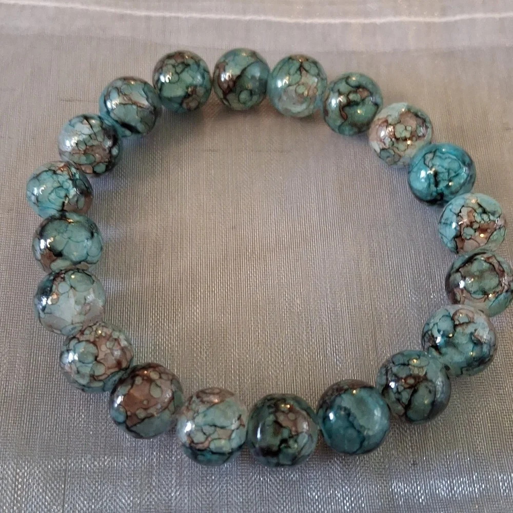 Set of Three Beaded Bracelets in Black, White, and Turquoise - Picture 3 of 6